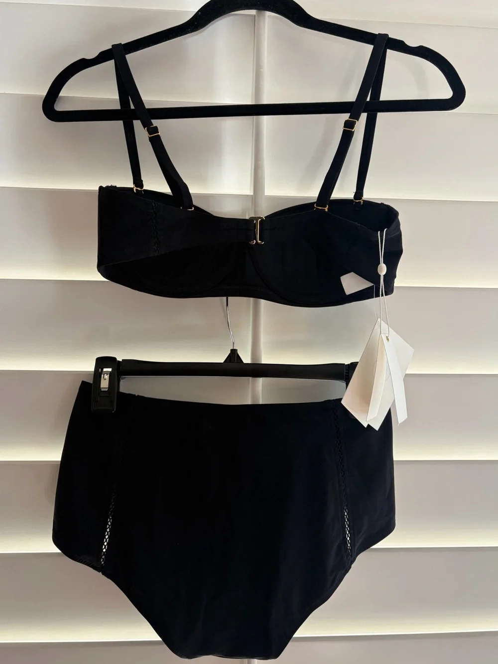 TORY BURCH NWT Black Lattice Underwire Bikini Top High Waist Bottoms Set S